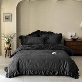 Elise French Lace Jacquard Satin Bedding Set - Dark Gray